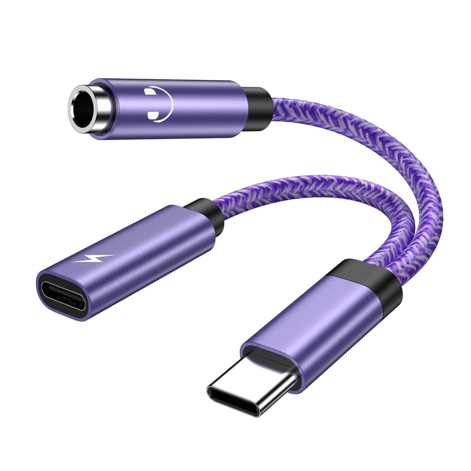 USB C to Aux Adapter,ABCPOW 2 in 1 Type C to 3.5 mm Headphone Jack Adapter Audio Jack Charger Adapter USB C Dongle with Headphone Adapter Fast Charging Dongle Cord for iPhone15 Android,Samsung,Purple