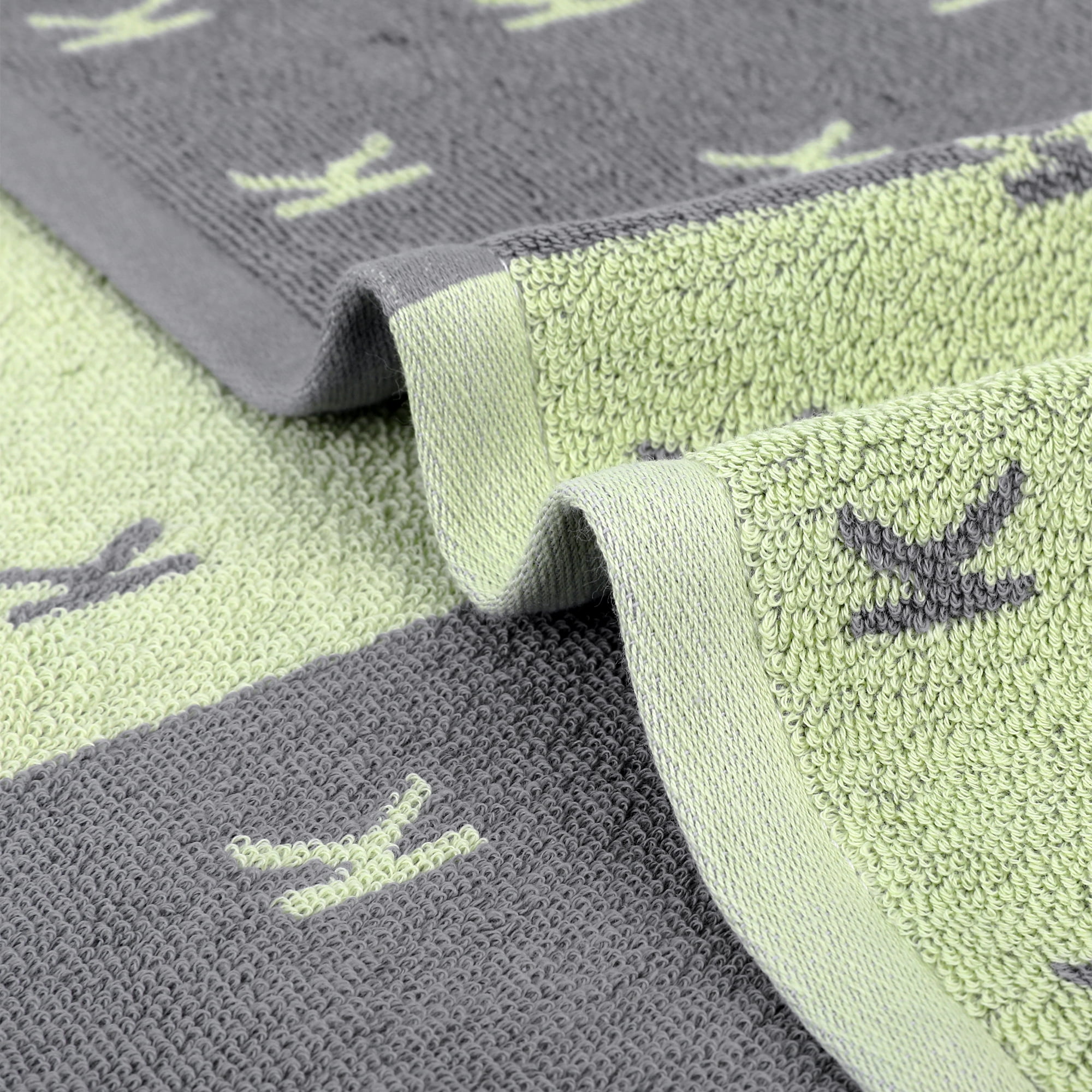Unique Bargains Letter Patterns Soft Cotton Hand Towels for Bathroom Kitchen Green 2-Piece