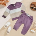 thumbnail image 2 of Caqnni Toddler Baby Boy Fall Outfit Contrast Color Sweatshirt Tops with Elastic Waist Pants Cute Winter Clothes (Purple,18-24 Mouths ), 2 of 3