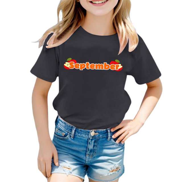 T-shirts pour Filles Mignons Manches Courtes Col Rond avec Imprimés Mensuels Hauts pour Filles Noir 1 An-2 Ans