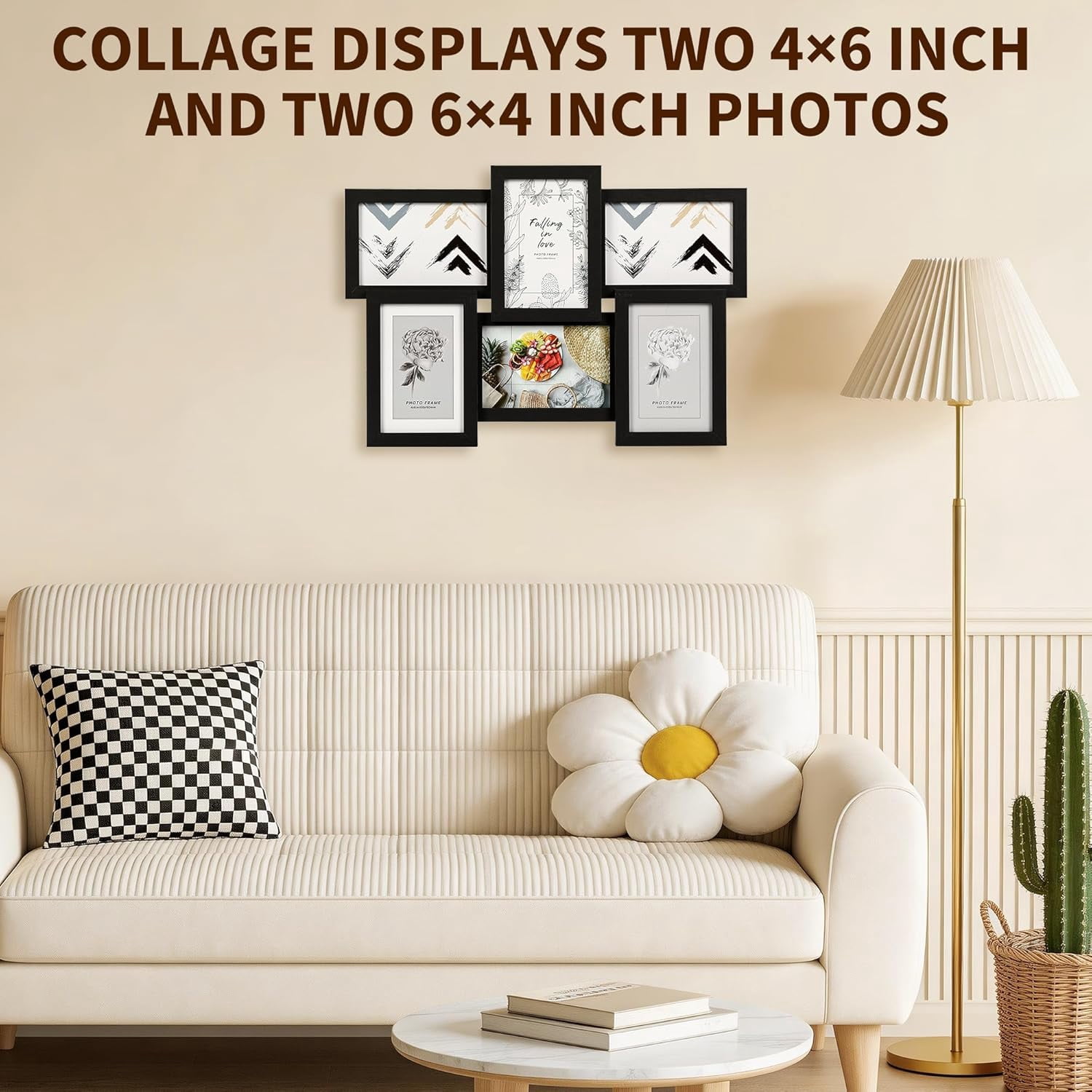 4x6 Collage Picture Frame, 6 Openings Black Photo Frame for Wall Decor or Tabletop, Durable MDF Wood Multi Picture Frame for Family Memories