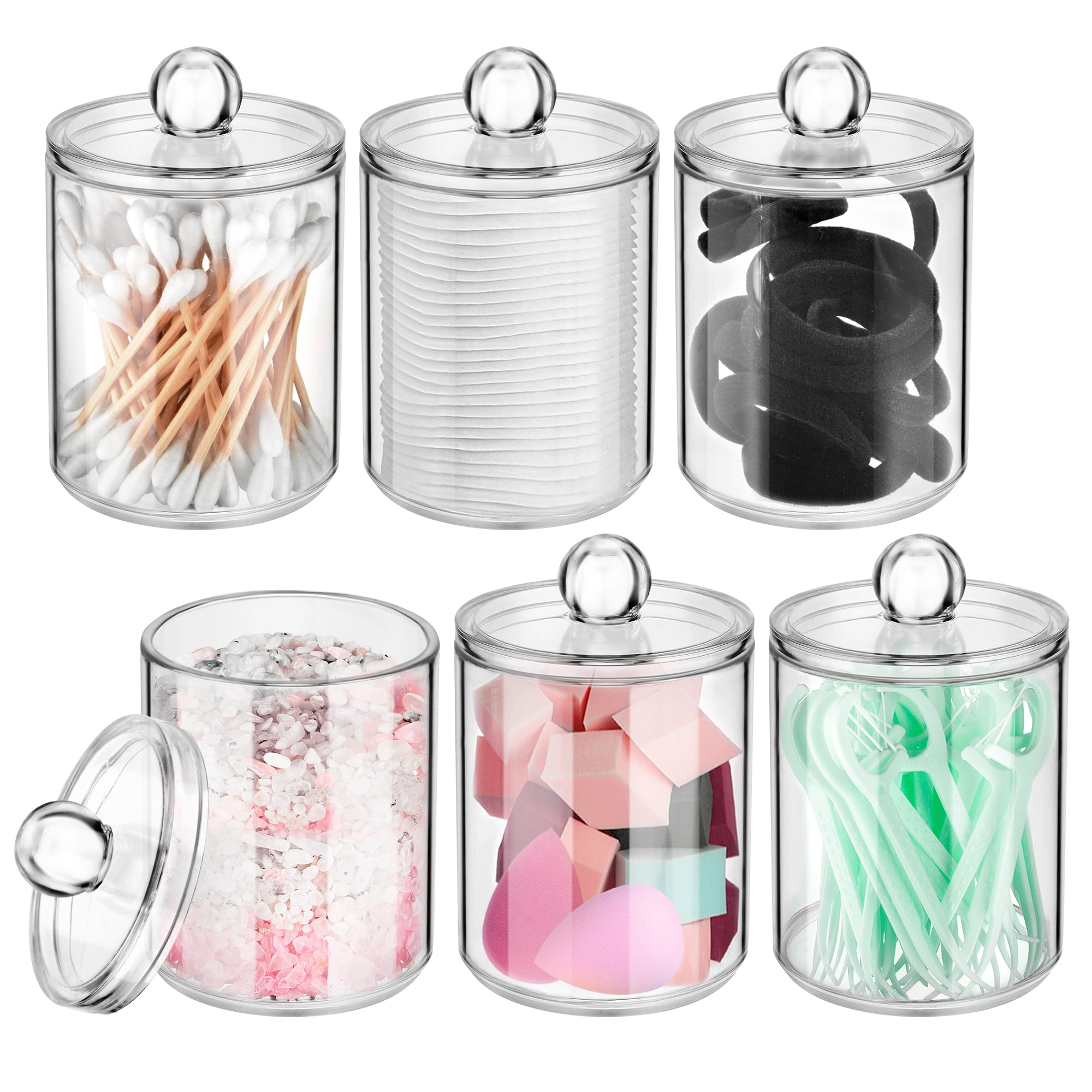 Clear/Rose Gold Practical Cotton Swab Organiser mDesign Clear Cotton Swab Container with Lid Cotton Ball Holder for The Bathroom Set of 2 