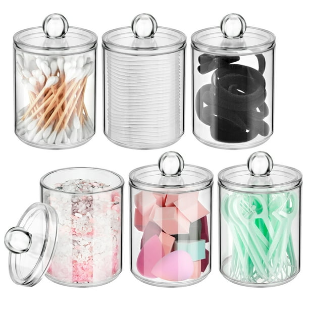 Bathroom Jars for Qtip, WeGuard 4 PACK Qtip Holder Storage Canister Clear Acrylic Plastic Jar