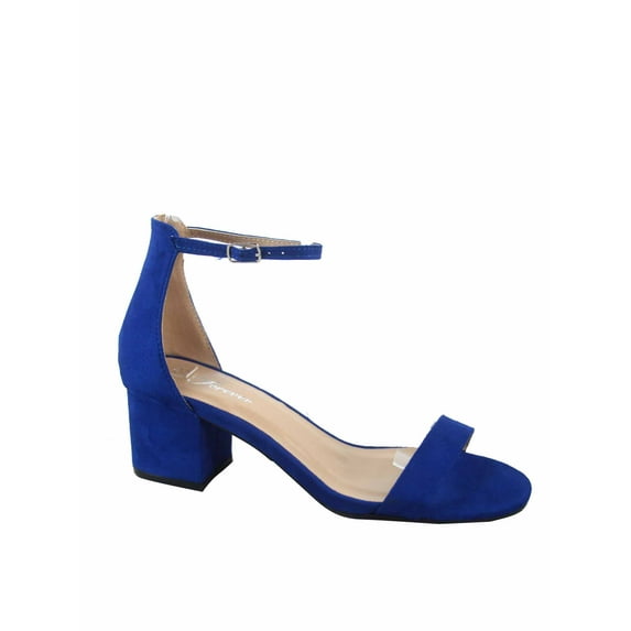 Nataly-06 Open Toe Ankle Strap Buckle Low Chunky Heels Causal Sandals Shoes ( Blue, 7 )