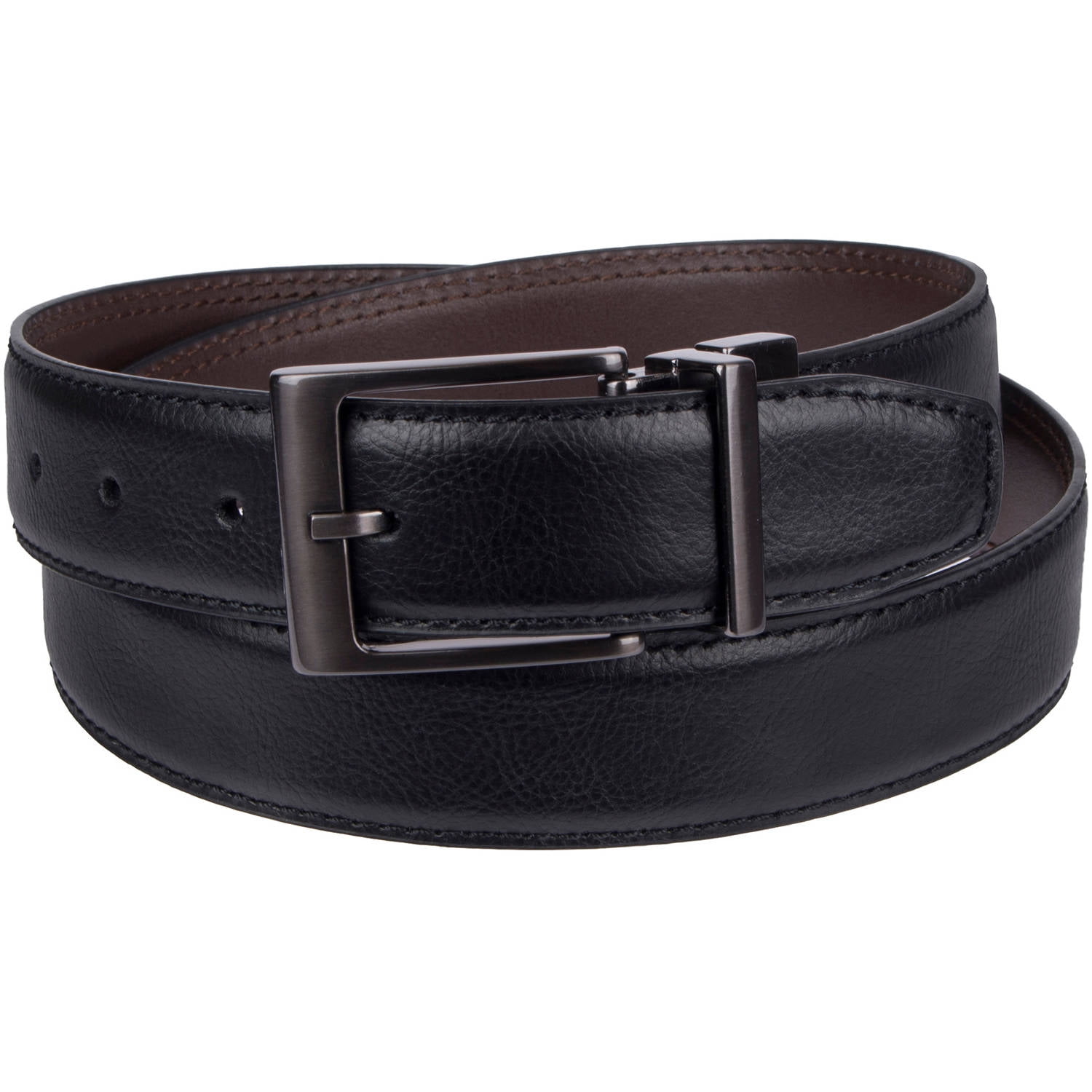 Genuine Dickies - Men&#39;s Genuine Leather Reversible Work Belt with Stitching Detail and Gunmetal ...