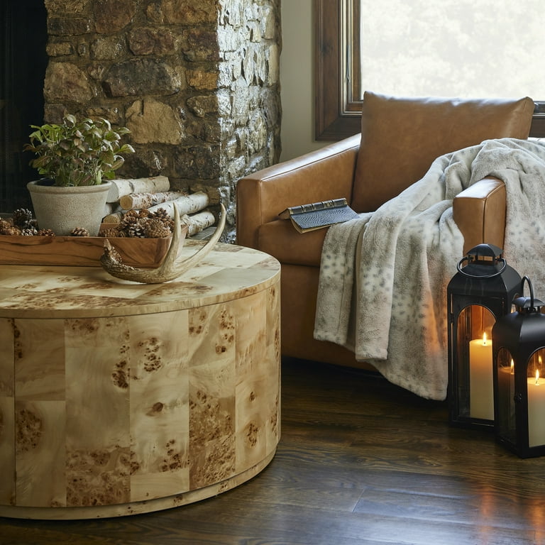 Burlwood Round Coffee Table Light Burl Wood Veneer