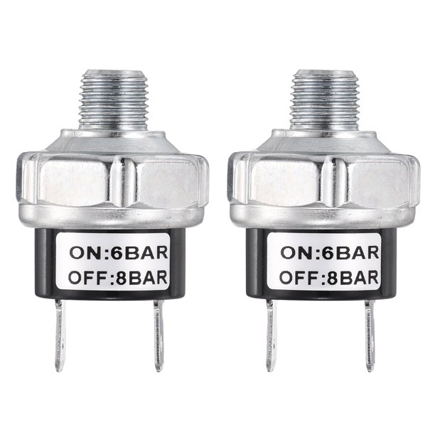 Uxcell 2 piezas Interruptor de Presión de Aire 6-8BAR Tipo de Montaje en Tanque Rosca G1/8 Interruptor de Presión de Reemplazo para Compresor de Aire de 12V-48V DC para Tanque de Claxon de Compresor