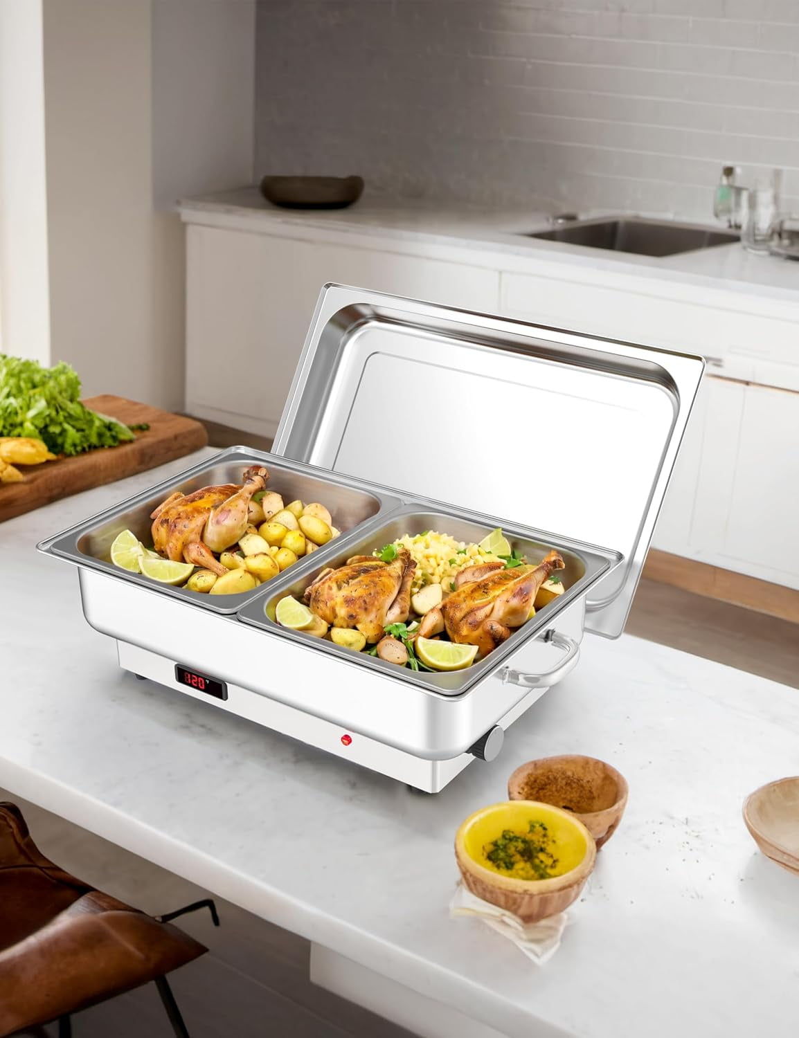 Zzistar Commercial Electric Chafing Dish Buffet Set, 9QT Food Servers and Warmers, Stainless Steel Catering Food Warmers with Temperature Control Display for Party
