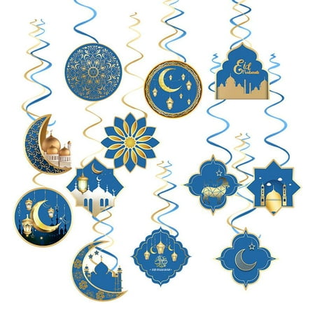

12pcs Eid Mubarak Hanging Swirl Ramadan Mubarak Decorations Happy Eid Ceiling Streamers for Eid Al-fitr Party Decoration