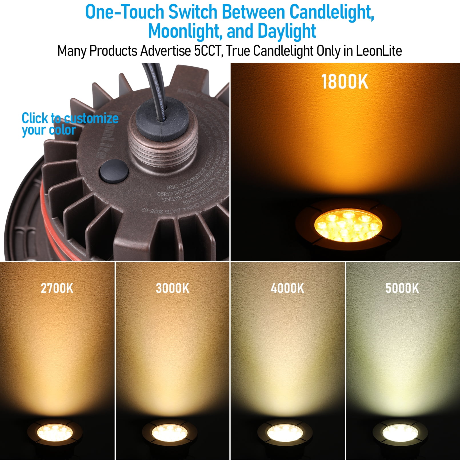 12 Pack LED In-Ground Lawn Well Lights, 1800K/2700K/3000K/4000K/5000K Selectable, IP67 Waterproof