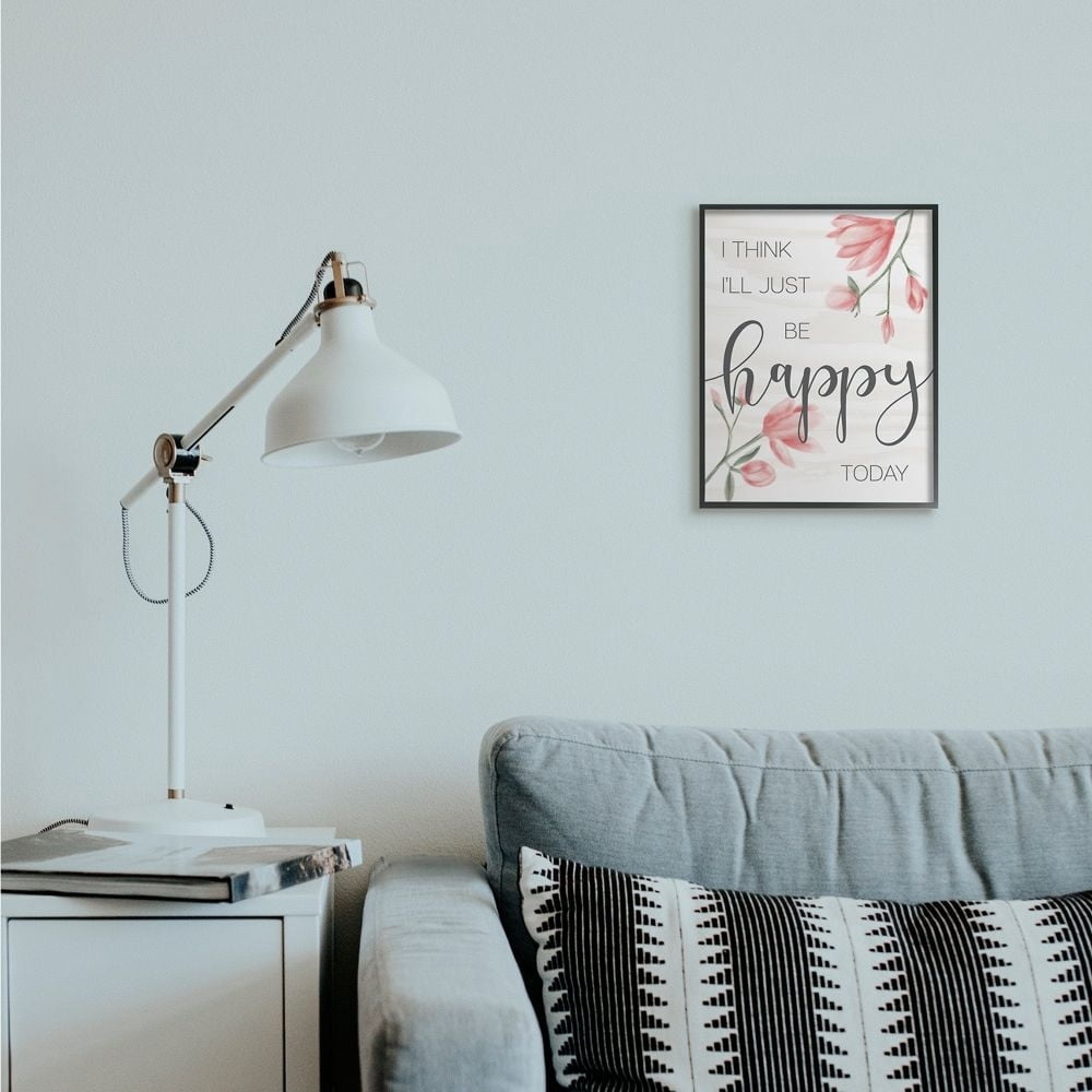 Stupell Industries Floral Just Be Happy Inspirational Quote Spring Feminine Framed Wall Art Design by Daphne Polselli, 24" x 30", Black Framed