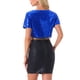 thumbnail image 3 of INSPIRAR CHIC Blusa de Mujer con Lentejuelas Brillantes de Manga Corta Cortada Cuello Redondo con Flecos para Fiesta de Cóctel Brillante Talla XS Azul Real, 3 of 5