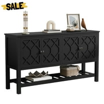 GZXS 60" Black Console Table with 4 Geometric Design Doors, Modern Entryway Sofa Table with Open Shelf for Home Decor, Living Room, Hallway