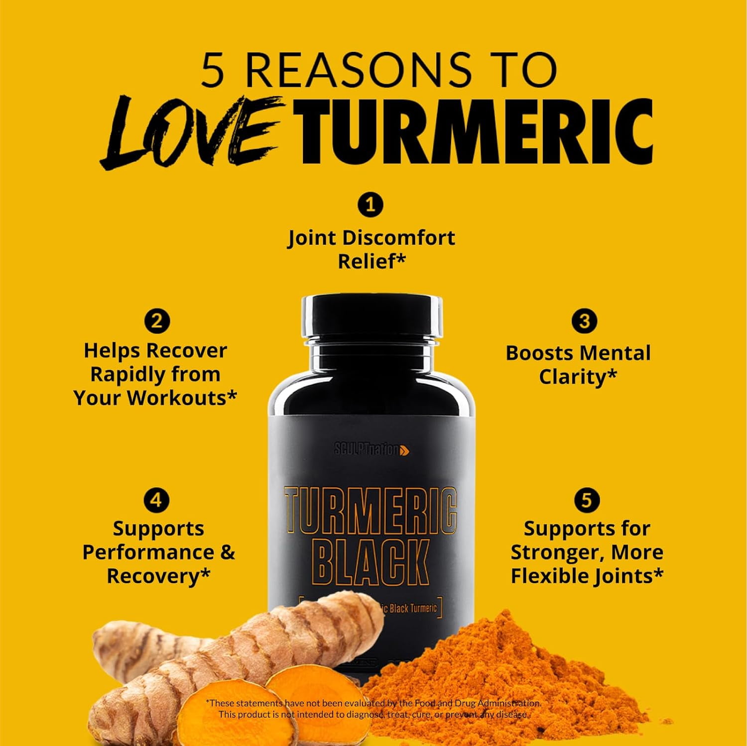 Sculpt Nation Turmeric Curcumin Herbal Supplement with Black Pepper for Joint Health 30 Count 30-Day Supply