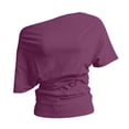 thumbnail image 5 of Glisme Women T-Shirt Solid Color Short Sleeve Asymmetrical One Shoulder T-Shirt Summer Soft Women T-Shirt Size 2XL Purple, 5 of 5