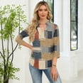 thumbnail image 5 of OIOLOYJM Golf Shirts for Women V Neck 3/4 Sleeve Plaid Polo Shirts Summer Collared Loose Fit Sports T-Shirt Comfy Cozy Trendy Outfits Khaki XL, 5 of 7