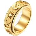 thumbnail image 1 of Stainless Steel Spinner Ring for Anxiety Fidget Rings for Relieving Stress Anxiety Ring Sun Moon Stars Promise Engagement Ring Size(Gold,10#), 1 of 6