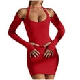 thumbnail image 4 of Lindreshi Formal Dresses for Women Clearance Women Casual Sexy Halter Hips Long Sleeve V-Neck Dresses, 4 of 7