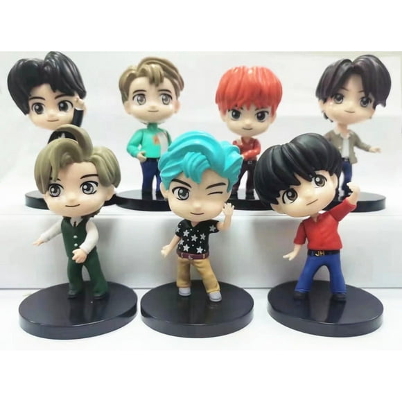 Gprince 7Pcs/Set BTS TinyTAN Mini Figure Bangtan Boys Groups BTS Anime Figurine Toy TOP Group A.R.M.Y Gift Idol Doll PVC Model Ornament Kpop Merchandise