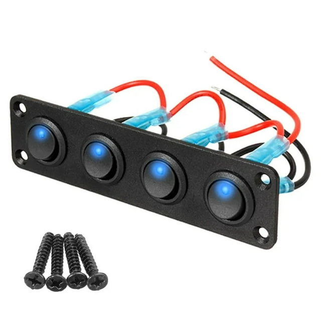 12V Multi-Functional 1-4 Gang Rocker Toggle Control Button Switch Panel Car Boat Marine RV Truck Blue LED Styling Accessories ,Easy to Install