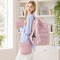 thumbnail image 6 of Quilted Gingham Floral 3 Piece Backpack Set, Lightweight Soft Plaid Laptop Daypack with Matching Crossbody Bag & Storage Pouch for Daily Commute Weekend Travel, 6 of 8