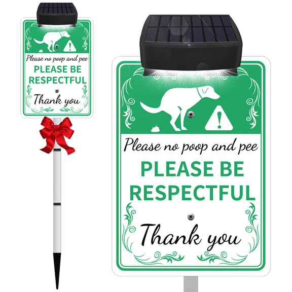 PLEASE NO POOP AND PEE Sign Solar-Powered, Pick Up After Your Dog Signs,Yard Signs With Stakes,Warning Sign With Aluminum Stake, No Dog Poop Signs For Yard, Keep Off Grass Sign