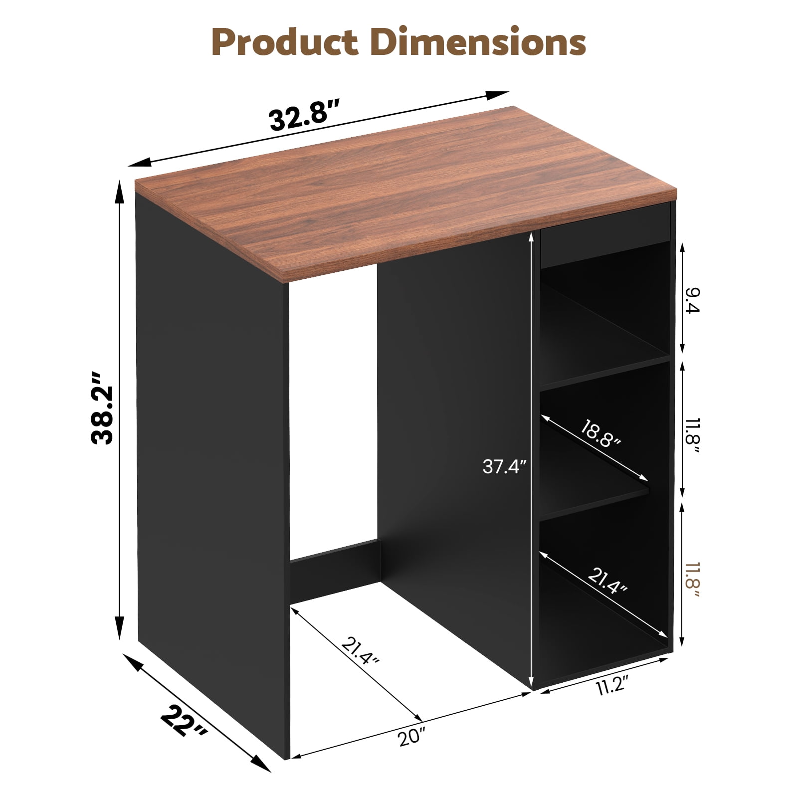Advwin Coffee Bar Cabinet with Mini Fridge Space, Mini Fridge Stand with Drawer & Adjustable Shelf for Dorm, Kitchen, Office, Apartment, Home Bar, Black+Walnut