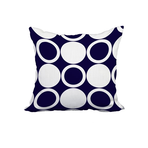 18 x 18 Inch Mod Circles Navy Blue Geometric Print Decorative Polyester Throw Pillow with Linen Texture