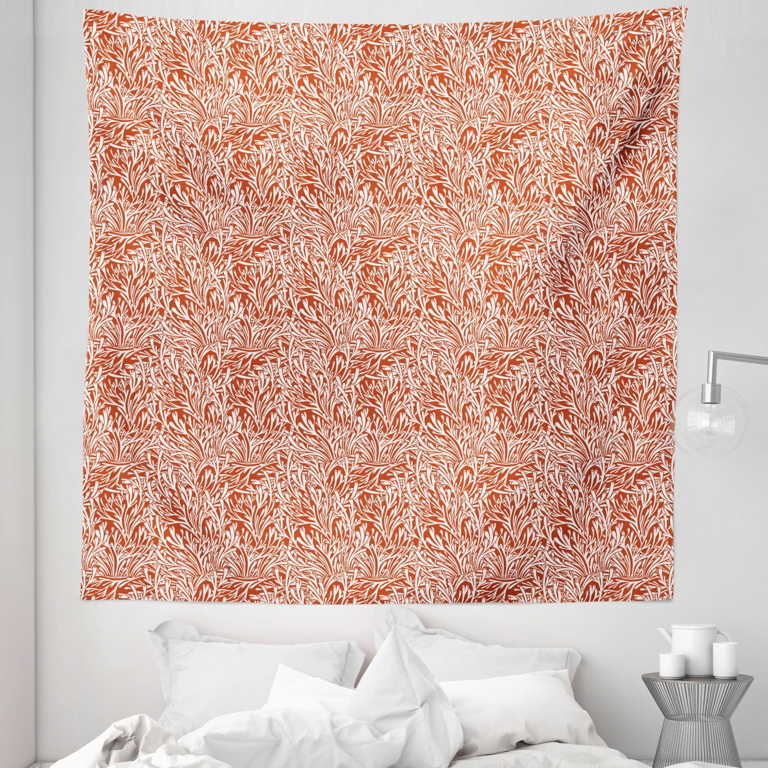 Summer Orange Tapestry, Botanical Seaweed Look Coral Algae Marine ...