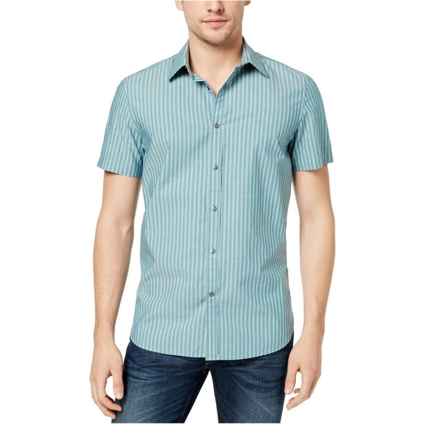 Calvin Klein - Calvin Klein Mens Railroad-Stripe Button Up Shirt, Green ...