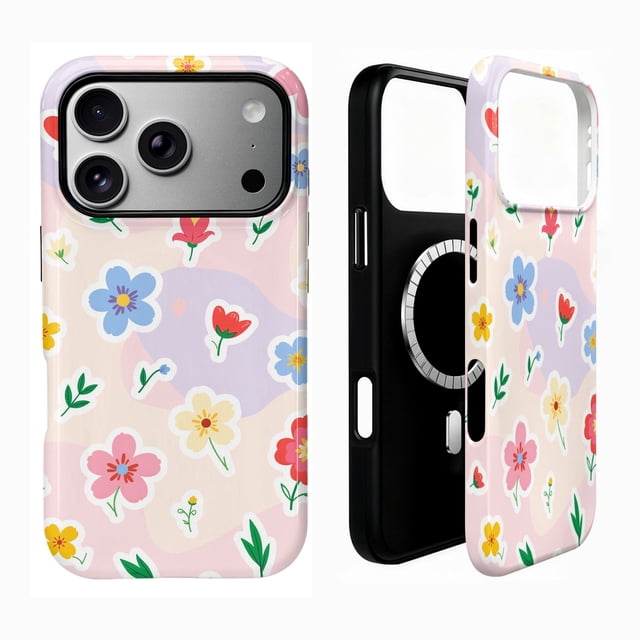 SKLYDDI Étui Esthétique Floral Mignon pour iPhone 16 Pro, Compatible avec MagSafe