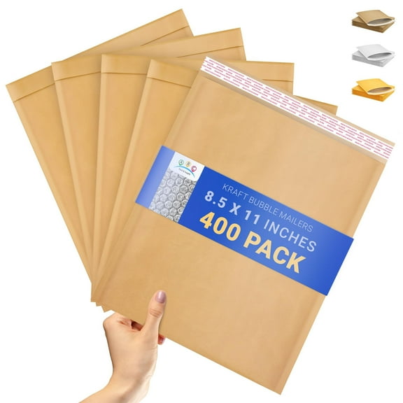 Brown Kraft Bubble Mailer Envelopes, 8.5 x 11 Inches. 400 Pack Mail Padded Envelopes Self Seal. Kraft Bubble Mailers. Tear-Resistant Mailing Envelope Padded. Sturdy Paper Mailer