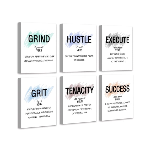 Drsoum Motivational Wall Decor Inspirational Office Wall Art Quotes Wall Art Encouraging Canvas Posters for Office Bedroom Sayings for Wall Decor - 8” x10” x6 PCS