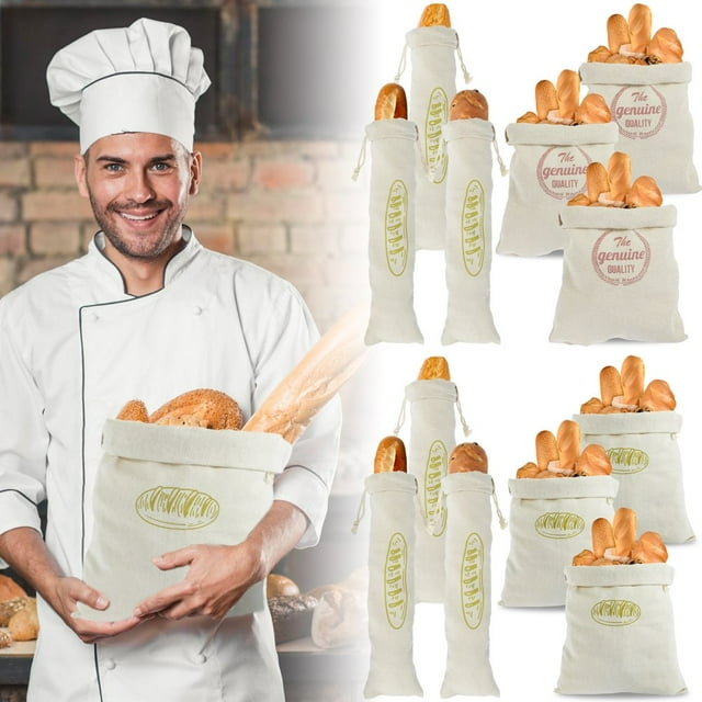 MesaSe 6 Pcs Linen Bread Bags Large Drawstring Bread Storage Bags Reusable Loaf Bags Washable Pastries Bags Homemade Food Storage Wedding Gift for Homemade Bread Bakery