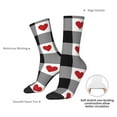 thumbnail image 4 of Vsdgher Heart Black Buffalo Plaid Gingham Crew Socks for Men & Women, Breathable Casual Athletic Ankle Socks, 4 of 6