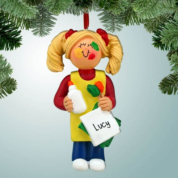Personalized Craft Project Girl - Blonde Hair Christmas Ornament - Arts and Crafts - Artist - Painting - Preschool - Kindergarten