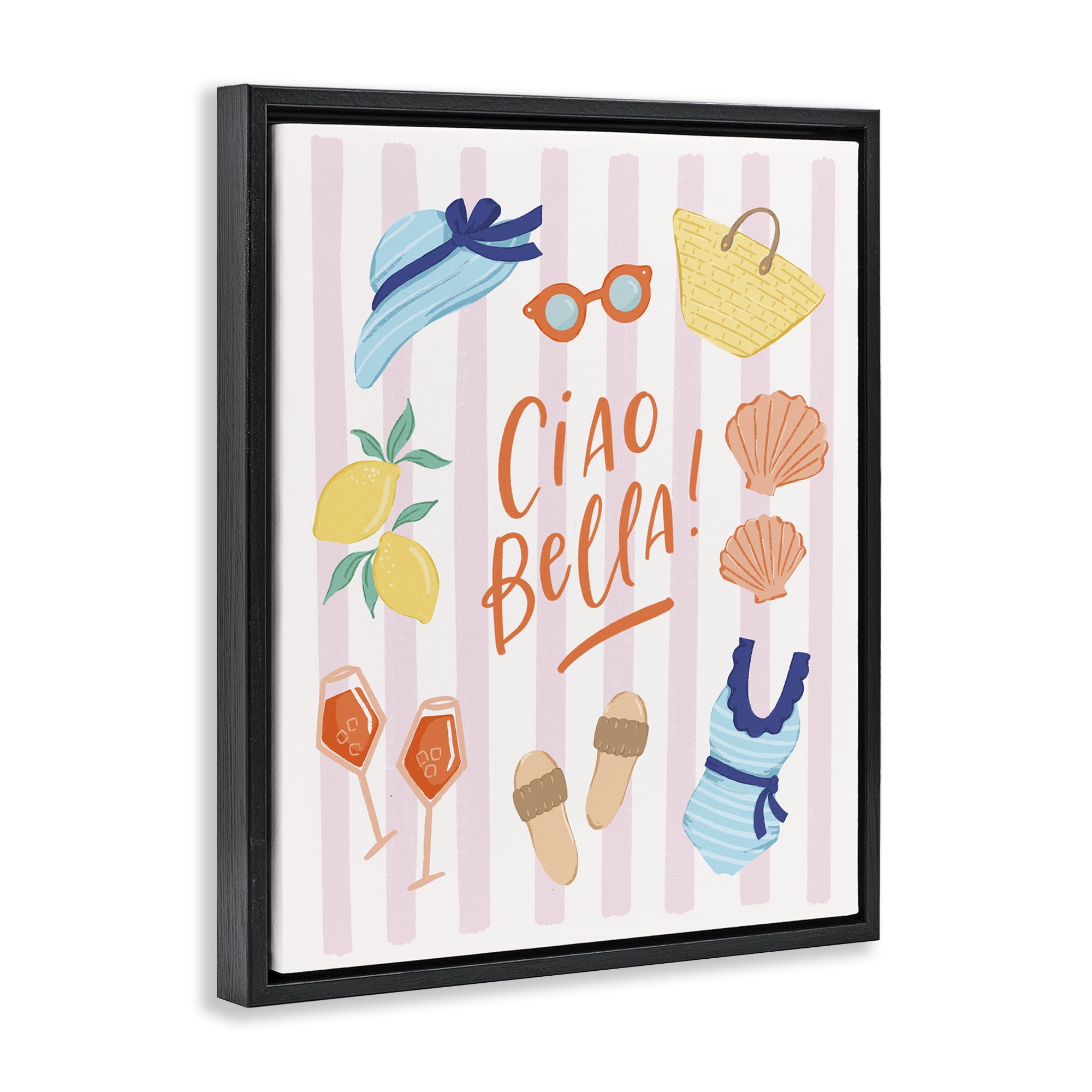Stupell Industries Summer Ciao Bella Black Framed Floater Canvas Wall Art, design by Sandra Picco