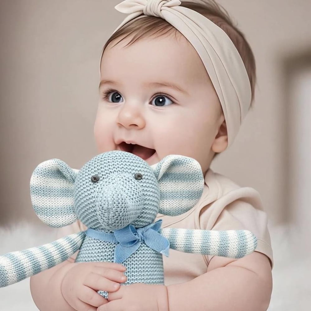 Organic Cotton Baby Stuffed Animal Toy, Soft Plush elephant, Blue 6-Inch, Safe for Newborns 0-36 Months | Hypoallergenic & Machine Washable