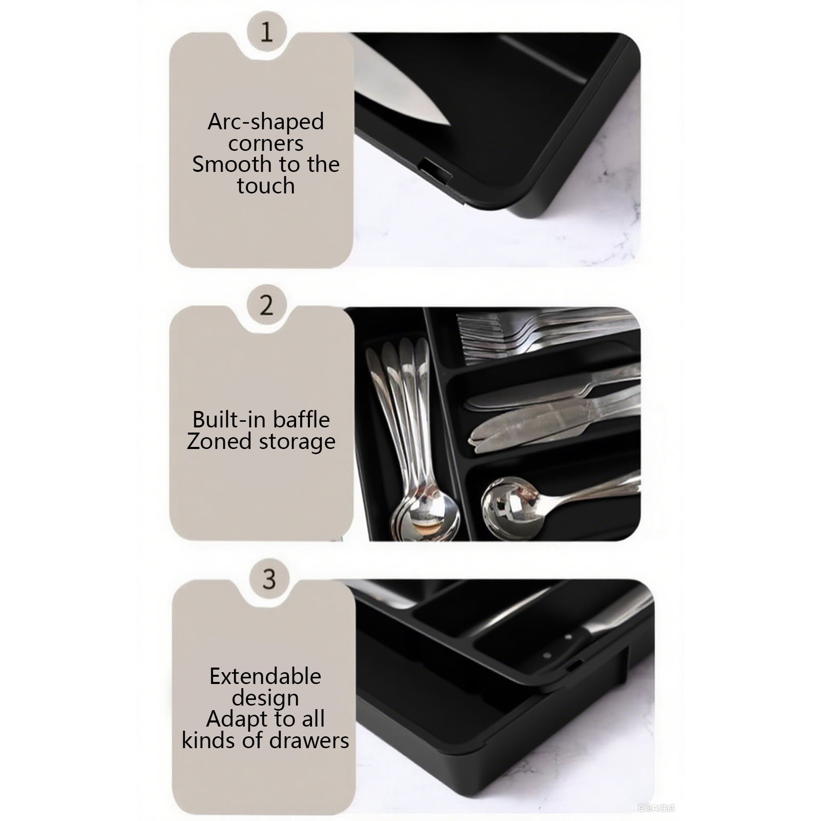 YiJuHui 2pcs Expandable Kitchen Drawer Organizer, Silverware Cutlery Storage Tray with Dividers, Utensil Caddy for Utensils and Flatware, Durable Plastic Drawer Insert for Home Organization 55*40*5CM