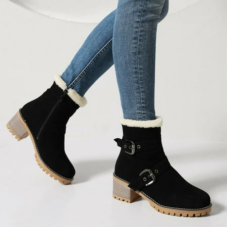 

Qiaocaity Women Shoes on Clearance Up to 20% off Autumn and Winter Short Boots Women s Thick Heel Leather Buckle Ankle Boots Nostalgic Warm Cotton Boots Black 39