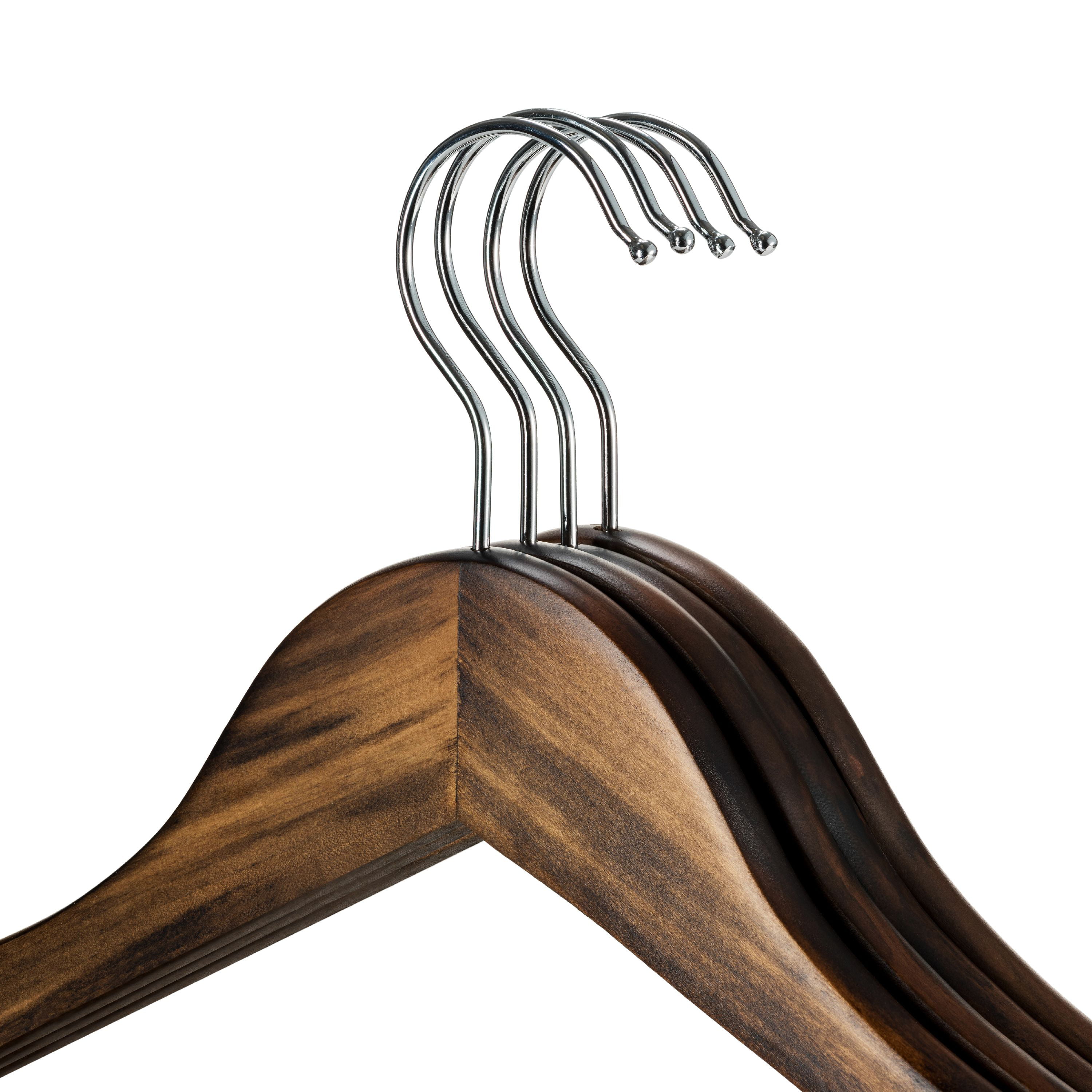 The Hanger Store 5 Black Wooden Suit Hangers Angled Coat Hangers with Notches and Trouser Bar