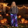 thumbnail image 2 of Trgacdwlo Halloween Pajama Pants Fuzzy Spooky Season Wide Leg Flannel Pj Pants for Women Elastic Waist Winter Comfy Warm Lounge Bottoms, 2 of 6