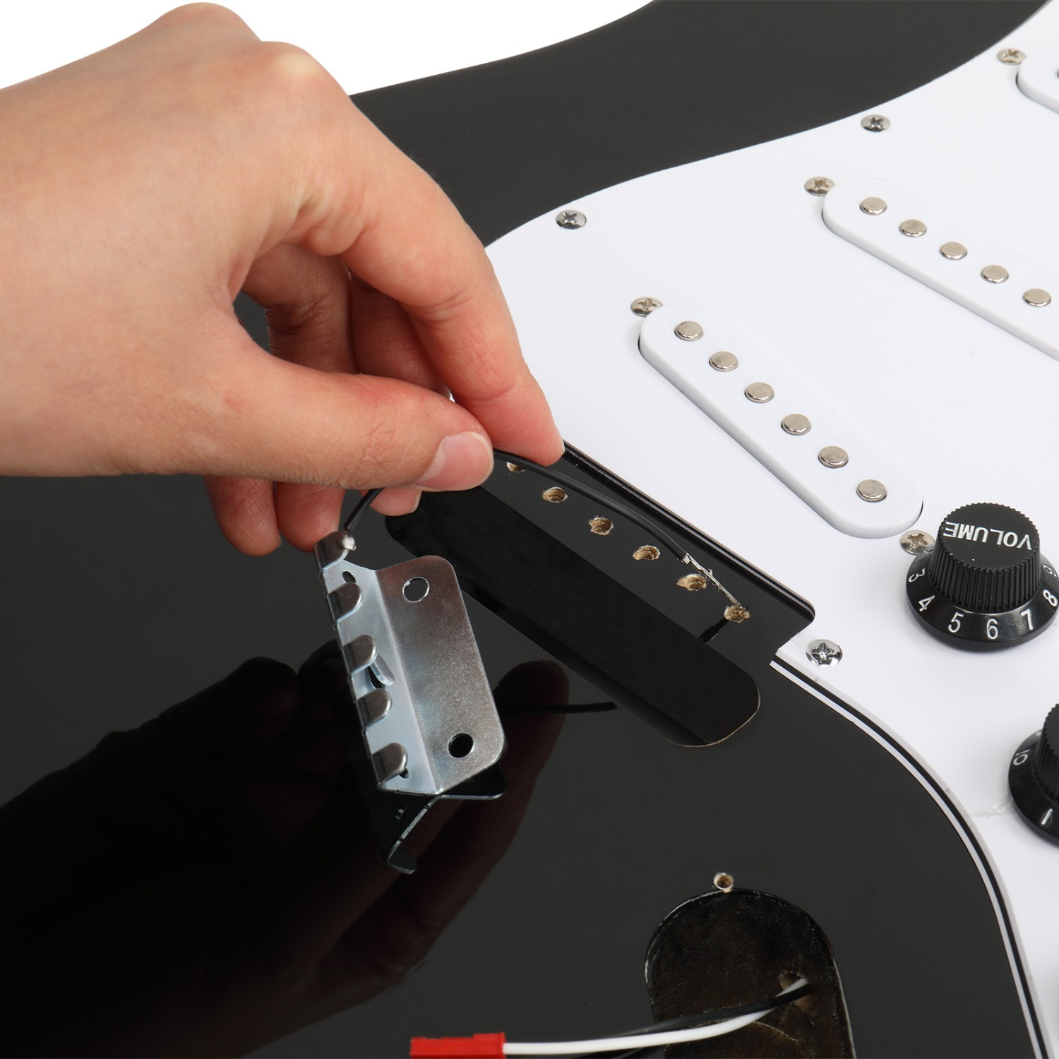 DIY 6 String ST Style Electric Guitar Kits with Mahogany Body, Maple Neck and Accessories Black