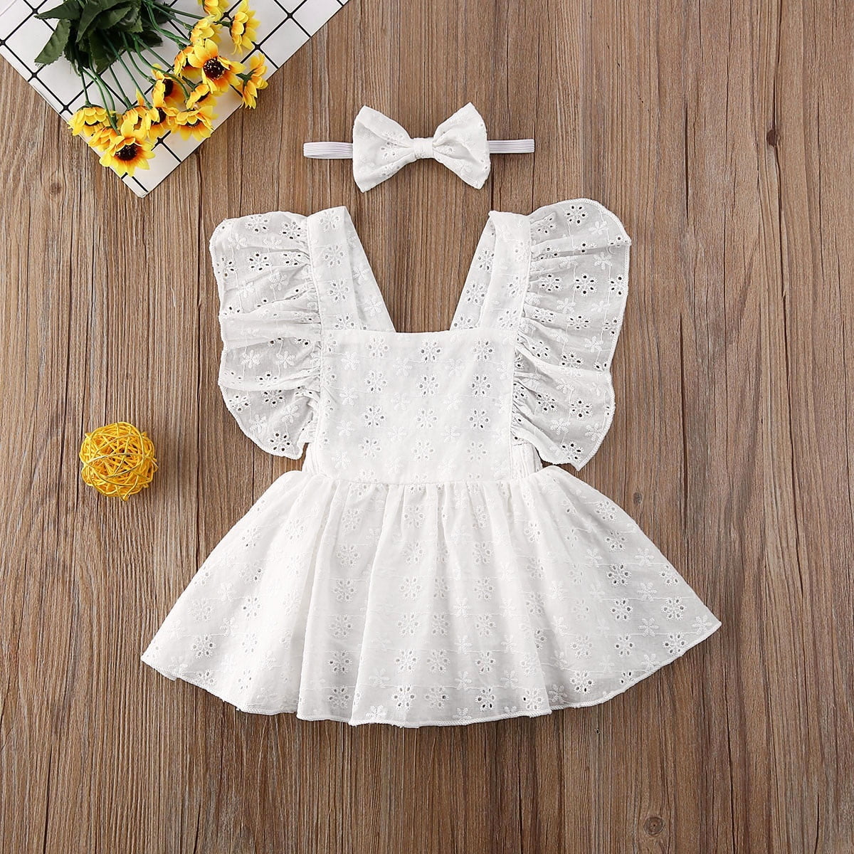 Toddler Baby Girl Lace Ruffle Romper Dress Floral Jumpsuit Outfit