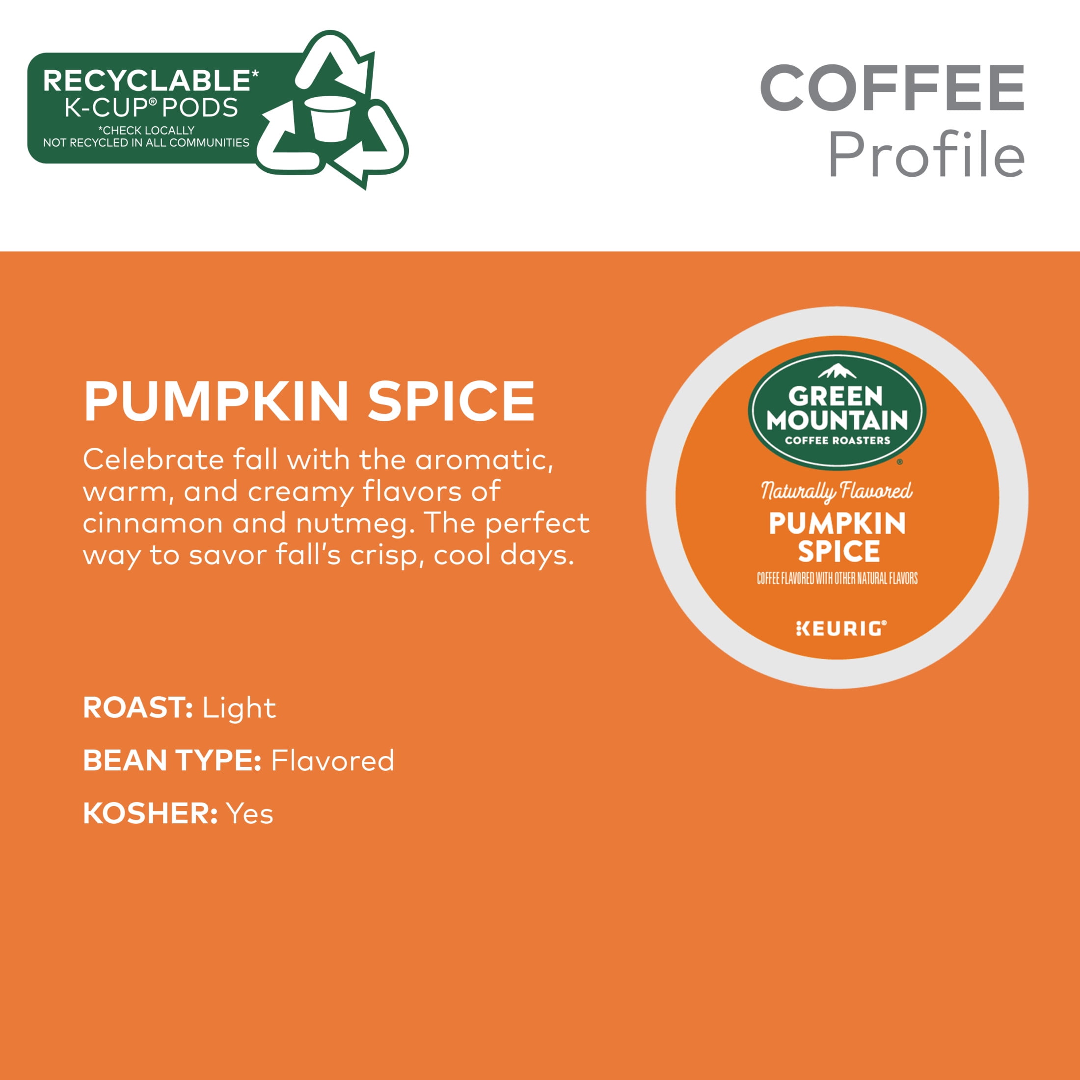 Green Mountain Coffee Roasters Pumpkin Spice K Cup Pods Season Flavored Coffee Light Roast 24 Count Walmart