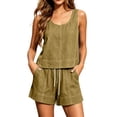 thumbnail image 2 of Cagogo Women Plus Size 2 Piece Shorts Set Casual Summer Round Neck Sleeveless Tank Top Matching Lounge Outfits Loose Comfy Pants Tracksuits Travel Airport Clothes, Brown 3XL, 2 of 9