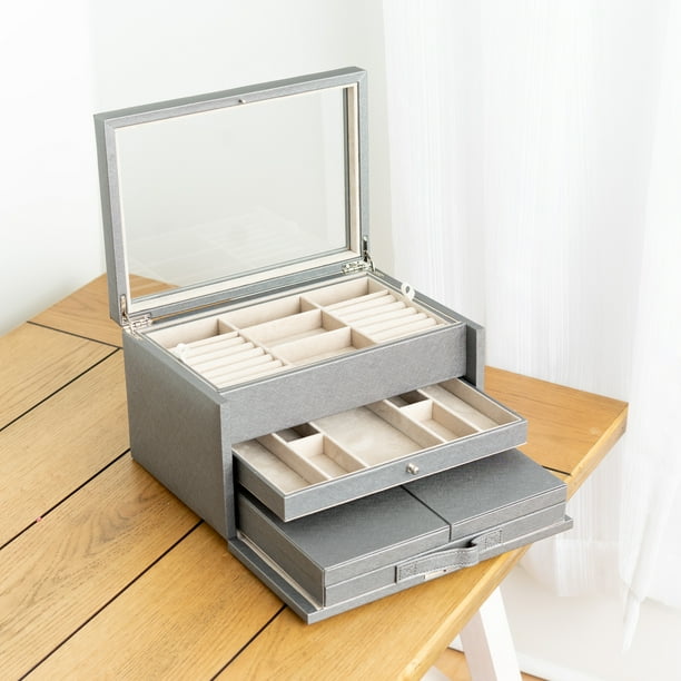 Hives And Honey Danielle Leather Jewelry Box For Women Pewter Com Honey Danielle Leather Jewelry Box, Big Vanity Jewelry Box