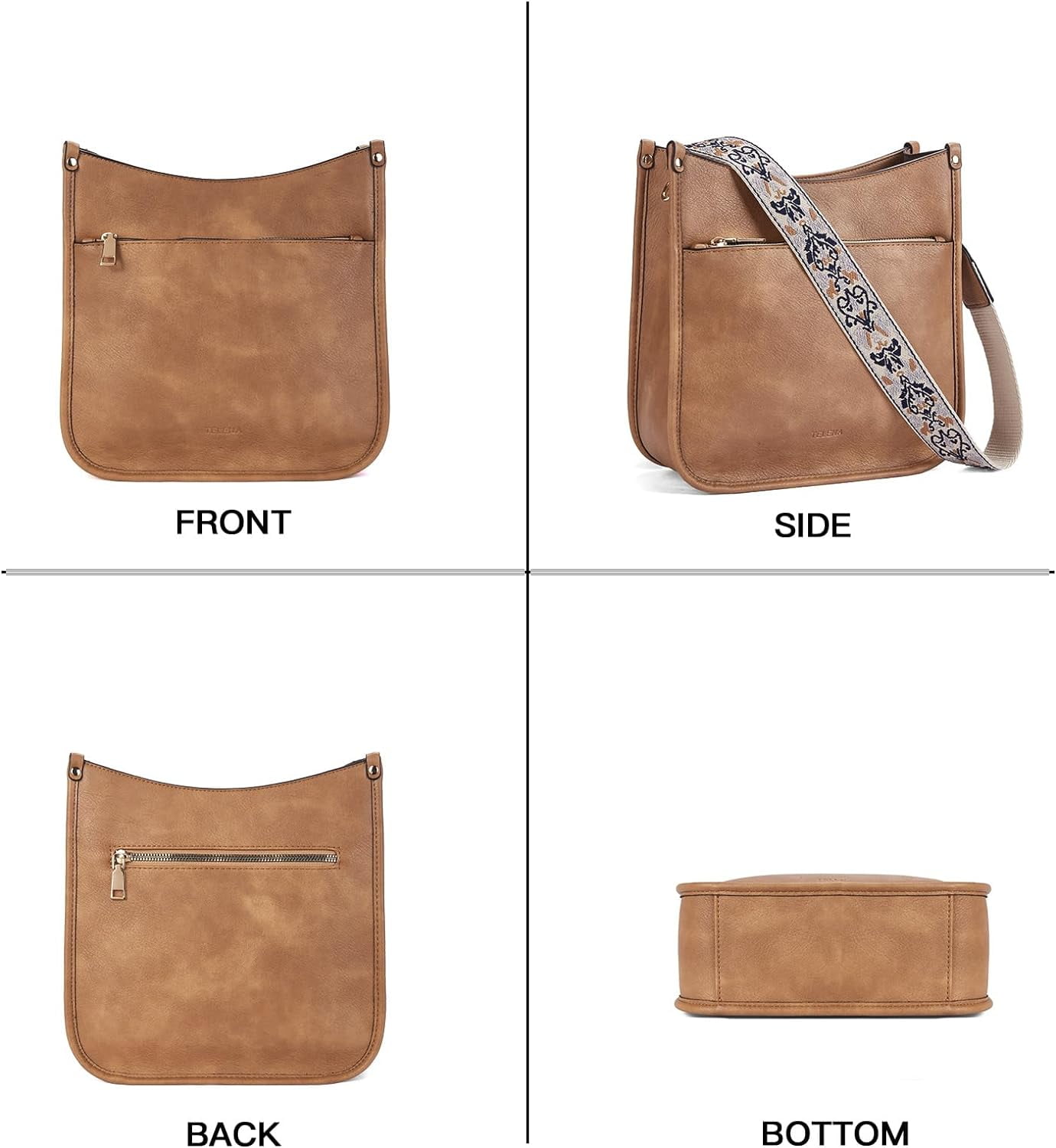 Crossbody Purses for Women Trendy Vegan Leather Purses Bucket Hobo Bags Handbags with Adjustable Guitar Strap