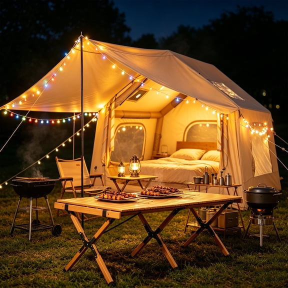 Waterproof Inflatable Tent for Camping – Blow Up Glamping Tent with Sky-light & Stove Jack, 4-Season Outdoor Family Shelter for 2-6 Persons, Includes Hand Pump, Portable