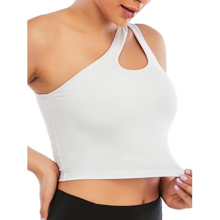 

YouLoveIt Sports Bra for Women One Shoulder Sports Bras Workout Yoga Bra Hollow Out Design Activewear Sports Bra Medium Support Yoga Bra with Removable Cups